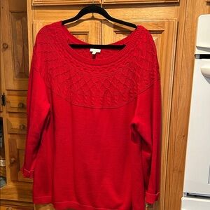 Talbots pretty red sweater with top surrounding knit design